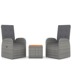 Ensemble de salon de jardin 3 pcs gris poly rotin et acacia
