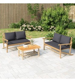 Salon de jardin 2 pcs avec coussins gris foncé bambou