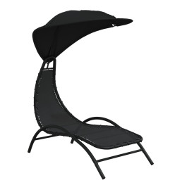 Chaise longue avec auvent noir 167x80x195 cm tissu et acier