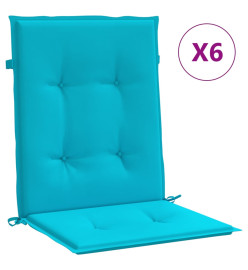 Coussins de chaise à dossier bas 6 pcs turquoise tissu