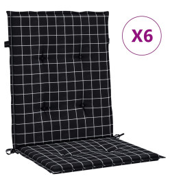 Coussins de chaise à dossier bas lot de 6 noir à carreaux tissu