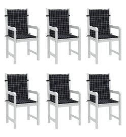 Coussins de chaise à dossier bas lot de 6 noir à carreaux tissu