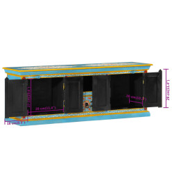 Meuble TV bleu 110x30x40 cm bois massif de manguier