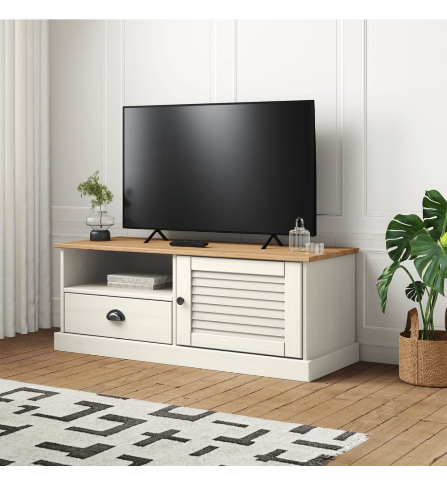 Meuble TV VIGO blanc 106x40x40 cm bois massif de pin