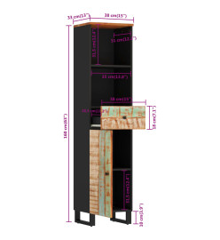 Armoire de salle de bain 38x33x160 cm bois massif récupération