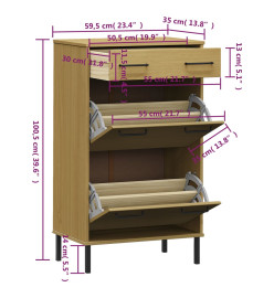 Étagère à chaussures et pieds en métal Marron Bois de pin OSLO