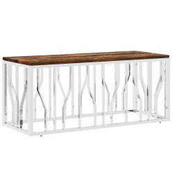 Table basse acier inoxydable et bois massif de récupération