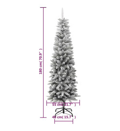 Sapin de Noël artificiel mince avec neige floquée 180 cm PVC/PE