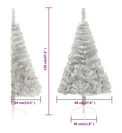 Demi sapin de Noël artificiel avec support Argenté 120 cm PVC