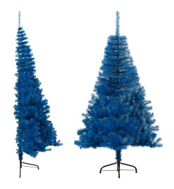 Demi sapin de Noël artificiel avec support Bleu 150 cm PVC