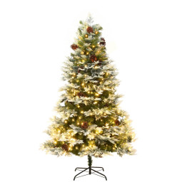 Sapin de Noël avec LED et pommes de pin Vert 195 cm PVC et PE