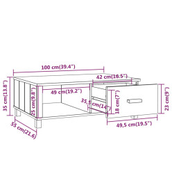 Table basse HAMAR Blanc 100x55x35 cm Bois massif de pin