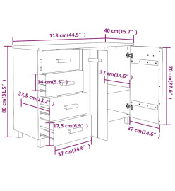 Buffet HAMAR Gris clair 113x40x80 cm Bois massif de pin