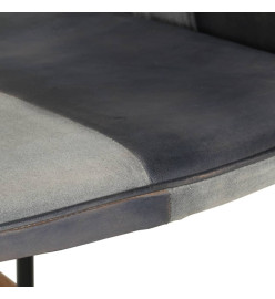 Chaise à bascule et repose-pieds Gris Cuir véritable et toile