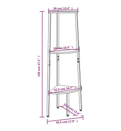 Étagère d'angle 3 niveaux Marron clair et noir 45,5x31,5x120 cm