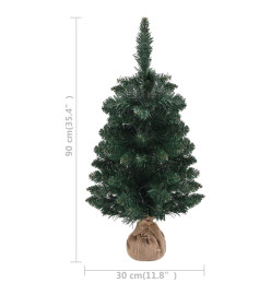 Sapin de Noël artificiel avec LED et support Vert 90 cm PVC