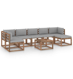 Salon de jardin 8 pcs avec coussins gris