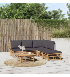 Salon de jardin 6 pcs avec coussins gris foncé bambou