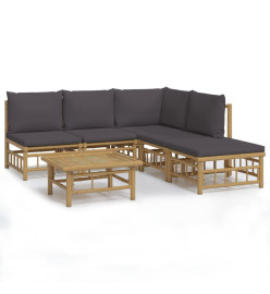 Salon de jardin 6 pcs avec coussins gris foncé bambou