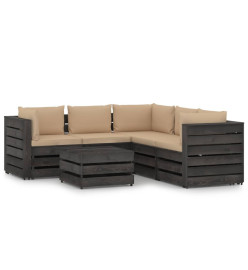Salon de jardin 6 pcs avec coussins Bois imprégné de gris