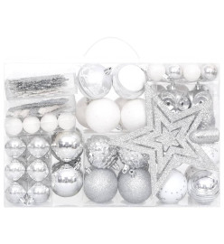 Ensemble de boules de Noël 108 pcs Argenté et blanc