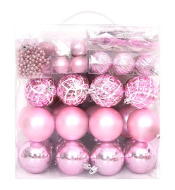 Ensemble de boules de Noël 65 pcs Rose / Rouge / Blanc