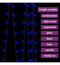 Rideaux lumineux à LED 3x3 m 300 LED Bleu 8 fonctions