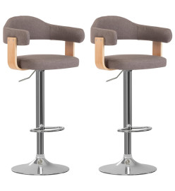 Tabourets de bar lot de 2 taupe bois courbé et tissu