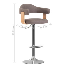 Tabourets de bar lot de 2 taupe bois courbé et tissu