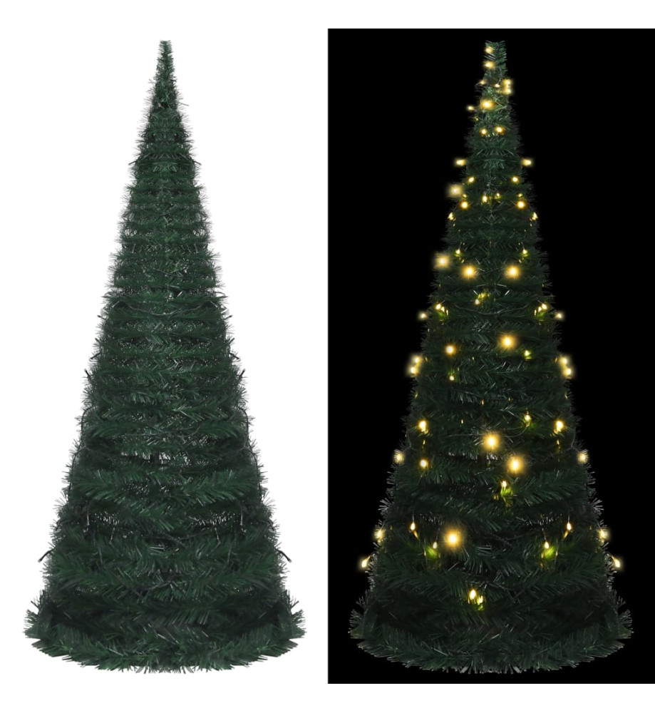 Sapin de Noël artificiel avec guirlandes et LED vert 210 cm