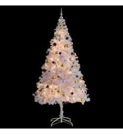 Arbre de Noël artificiel avec boules et LED blanc 210 cm