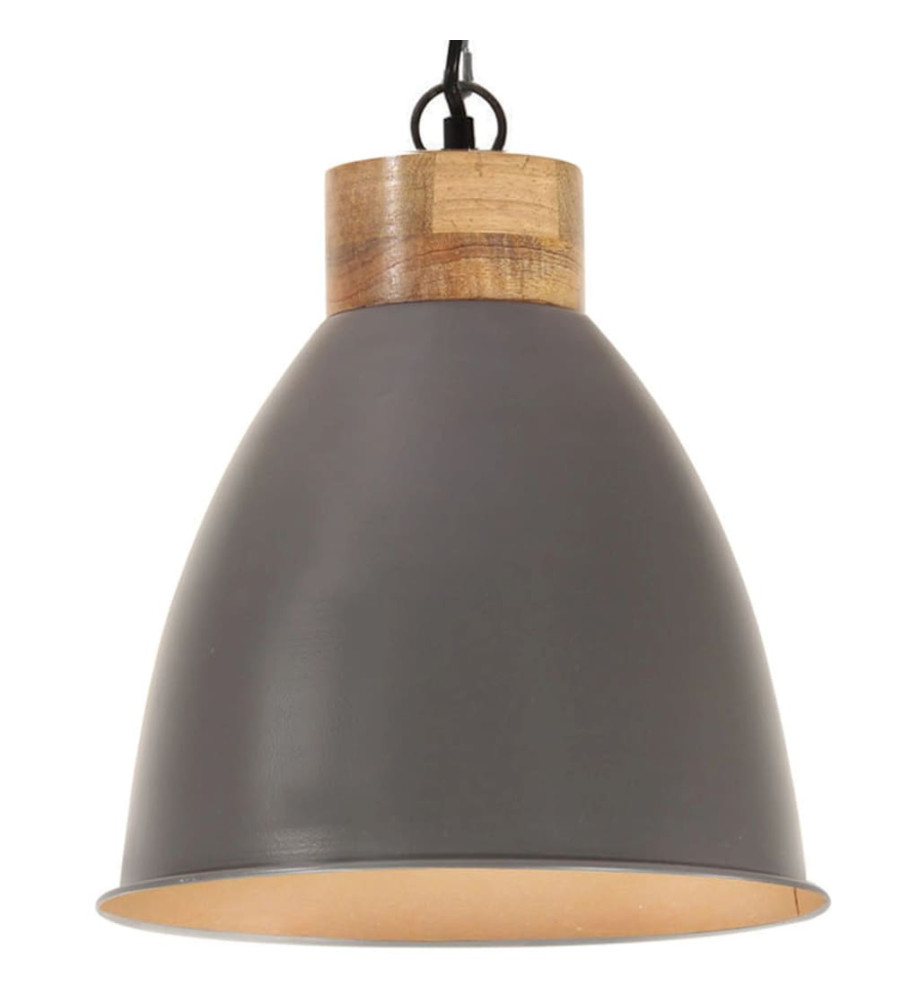 Lampe suspendue industrielle Gris Fer et bois solide 35 cm E27