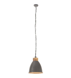 Lampe suspendue industrielle Gris Fer et bois solide 35 cm E27