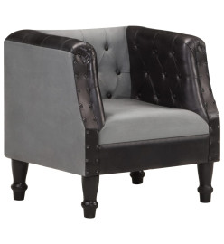 Fauteuil Noir Cuir véritable et bois de manguier massif