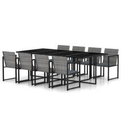 Mobilier à dîner de jardin 9pcs et coussins Résine tressée Gris