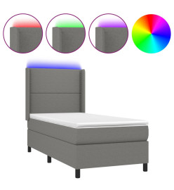 Sommier tapissier et matelas et LED Gris foncé 100x200 cm Tissu