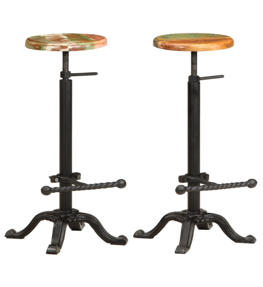 Tabourets de bar lot de 2 Fonte et bois de récupération solide