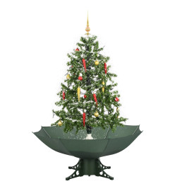 Arbre de Noël neigeux avec base de parapluie Vert 140 cm