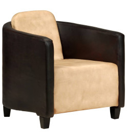 Fauteuil Brun roux et noir Cuir véritable