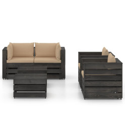 Salon de jardin 6 pcs avec coussins Bois imprégné de gris