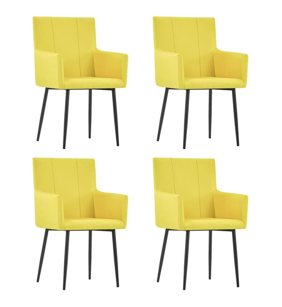 Chaises à manger avec accoudoirs lot de 4 jaune tissu