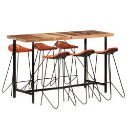 Ensemble de bar 7 pcs Bois de récupération et cuir véritable