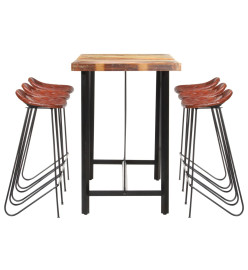 Ensemble de bar 7 pcs Bois de récupération et cuir véritable