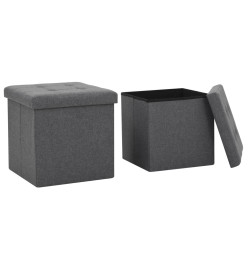 Tabourets de rangement pliables lot de 2 gris foncé Faux lin