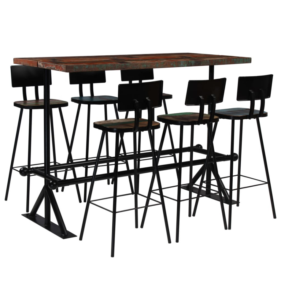 Mobilier de bar 7 pcs Bois de récupération massif Multicolore