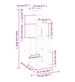 Arbre à chat avec griffoirs en sisal Gris foncé 144,5 cm