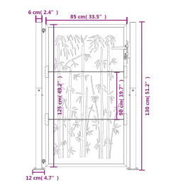 Portail de jardin 105x130 cm acier corten design de bambou