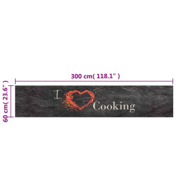 Tapis de cuisine lavable impression cuisine noir 60x300 cm