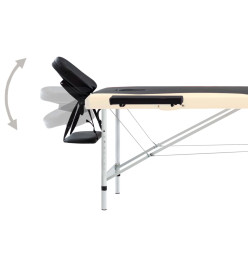 Table de massage pliable 2 zones Aluminium Noir et beige