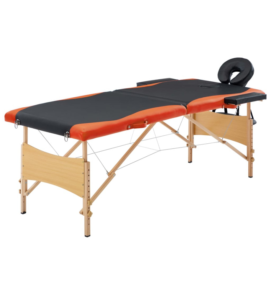 Table de massage pliable 2 zones Bois Noir et orange